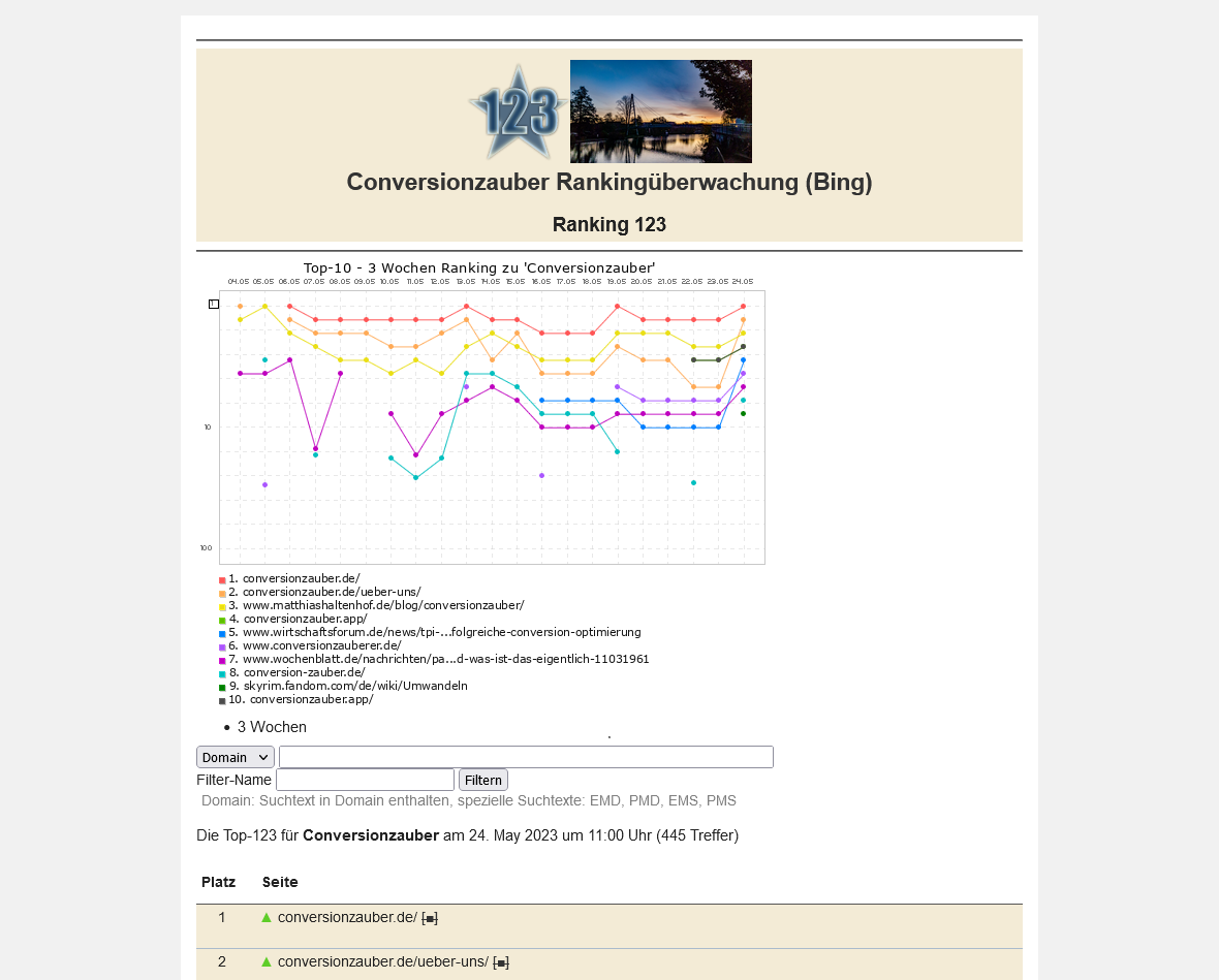 Screenshot Conversionzauber Rankingüberwachung Bing Klein