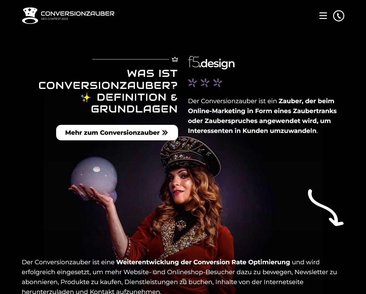Screenshot Conversionzauber-de SEO Contest Seite